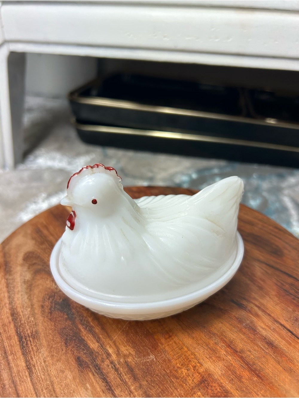Vintage Atlas Hazel White Milk Glass “Hen on Nest” Lidded Dish